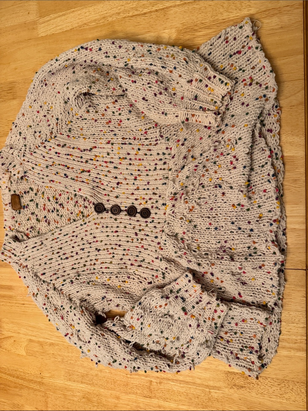 POL Cream Speckled Button-Front V-Neck Sweater